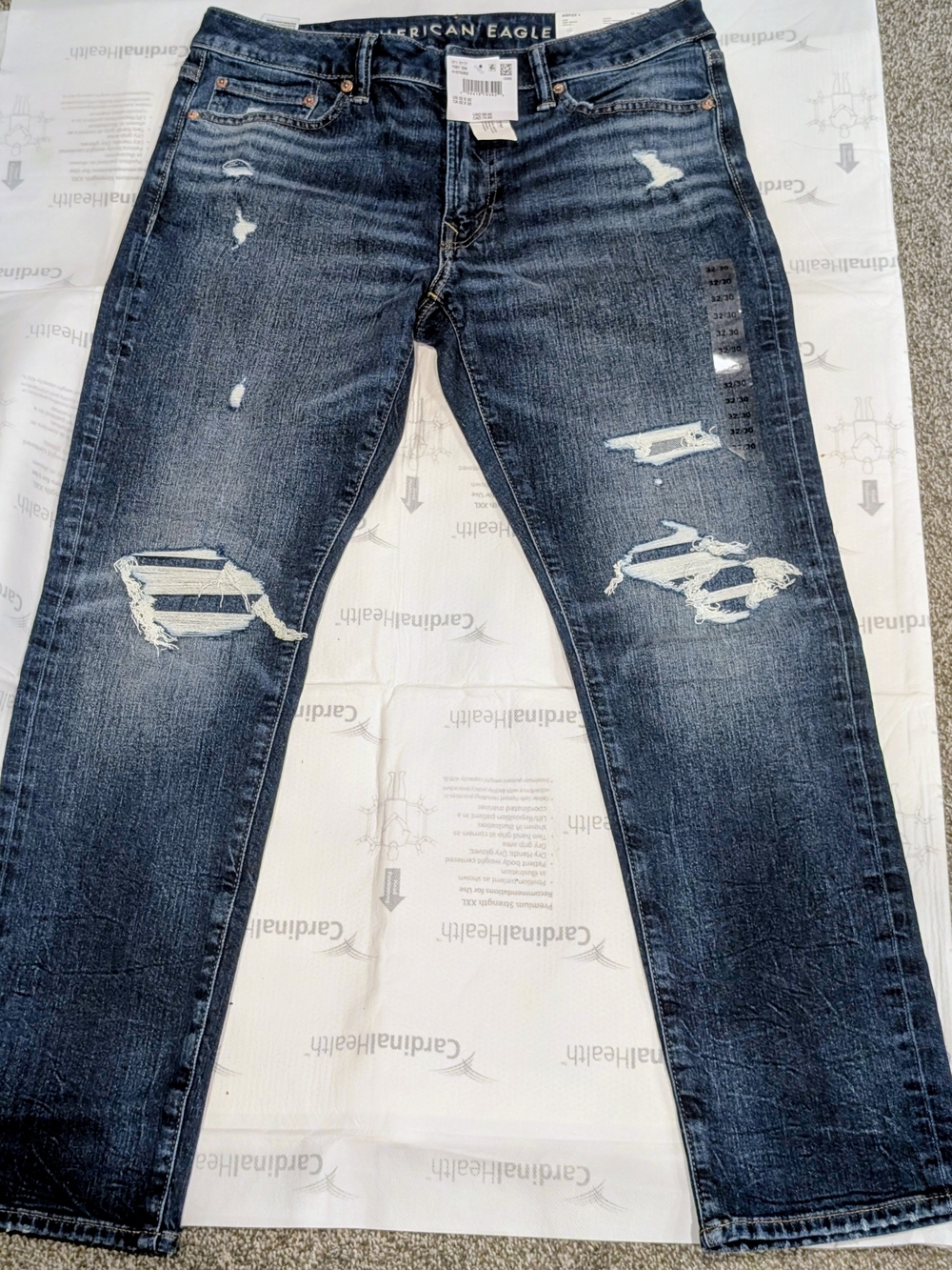 American Eagle Outfitters Men's Dark Wash Slim Distressed Jeans - Blue 32/30